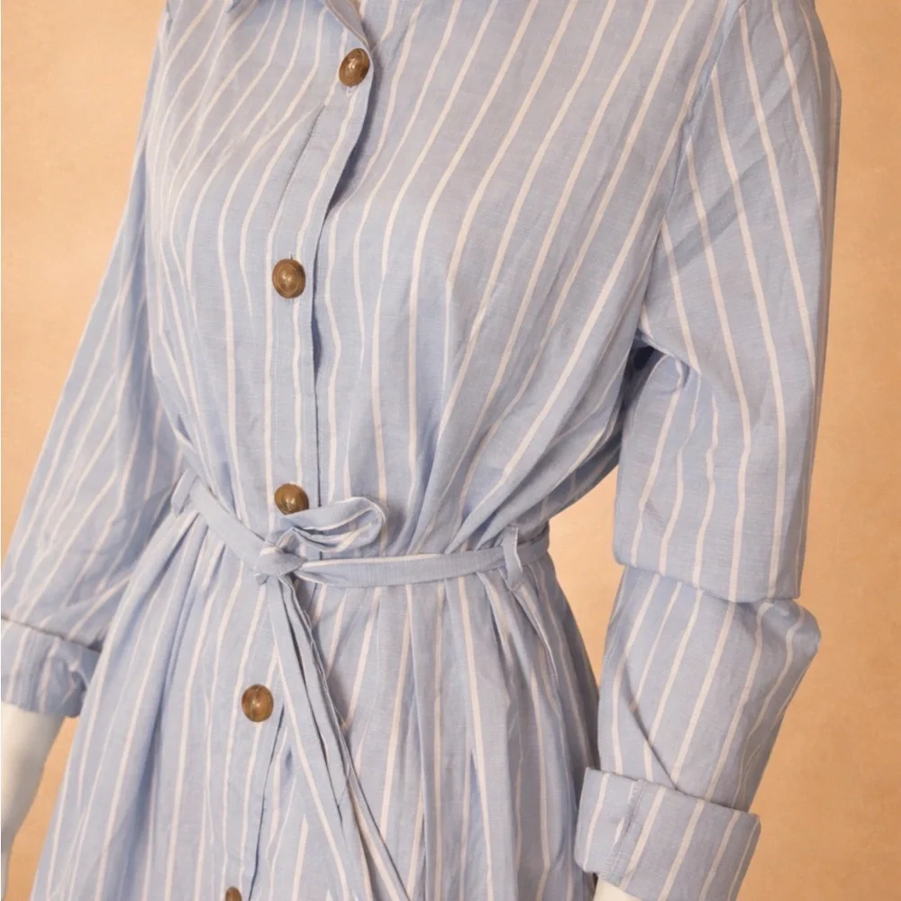 Ardene Long Sleeve Striped Dress with Tie Waist - Picture 2 of 6